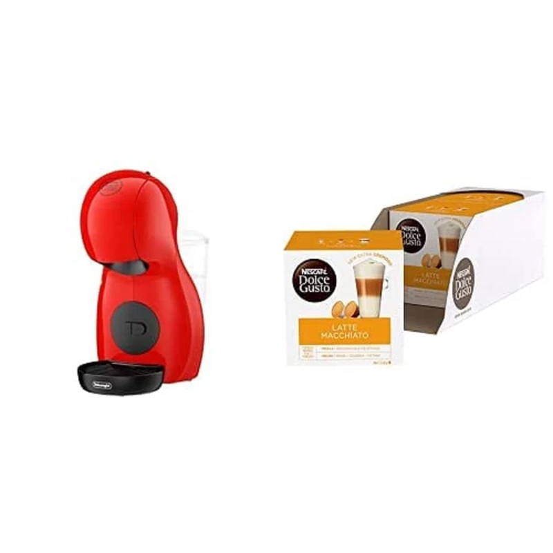 Nescafé Dolce Gusto DeLonghi Piccolo XS Red and Black + 48 Nescafe Dolce Gusto Latte Macchiato Coffee Pods
