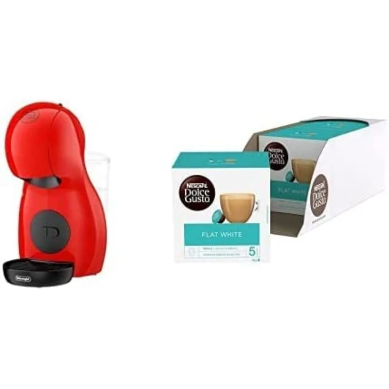 Nescafé Dolce Gusto DeLonghi Piccolo XS Red and Black + 48 Nescafe Dolce Gusto Flat White Coffee Pods