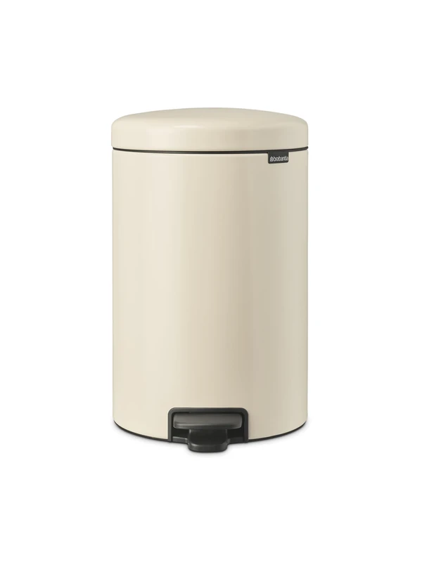 Brabantia - NewIcon Pedal Bin 20L - Medium Waste Bin for Kitchen or Bedroom - Soft Closing Lid - Light Pedal Operation - with Removable Inner Bucket - Non-Slip Base - Soft Beige - 29 x 38 x 47 cm