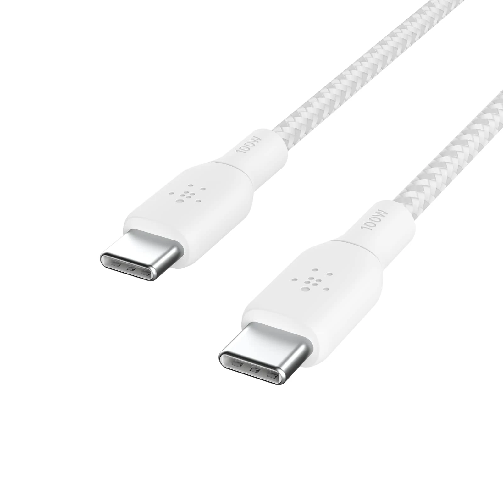 Belkin USB Type C to C Cable, 100W Power Delivery USB-IF Certified 2.0 USB C Charger Cable with Double Braided Nylon Exterior for iPhone 16, 15, iPad, MacBook, Galaxy, Pixel and More -2 m, white
