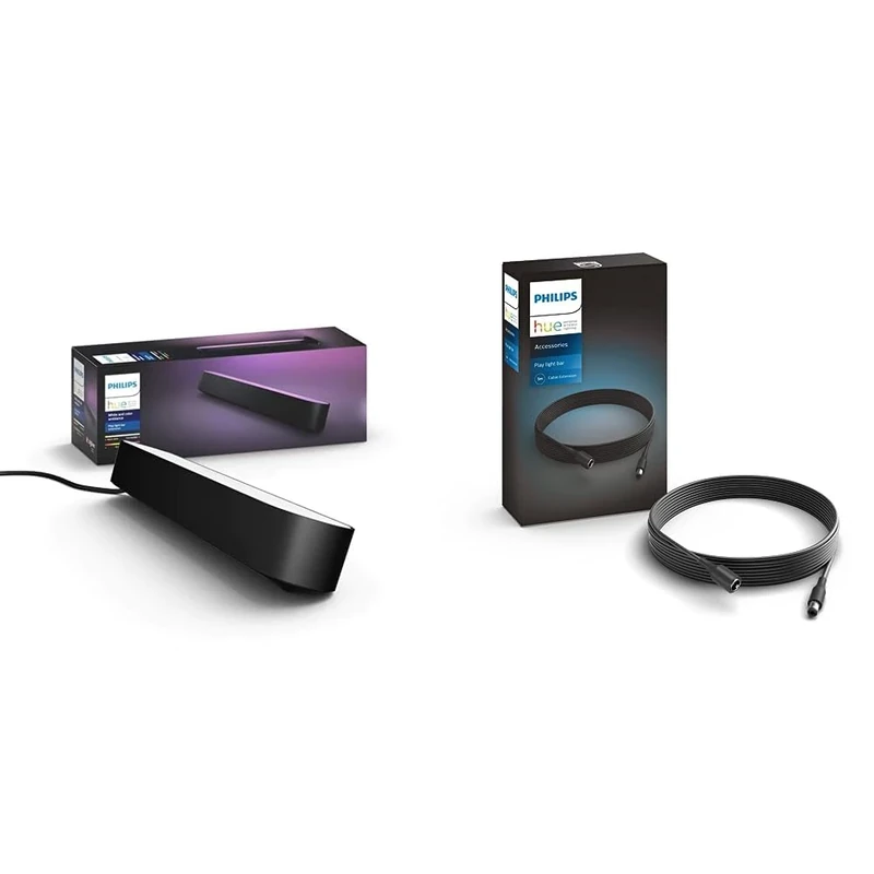 Philips Hue Play White and Colour Ambiance Smart Light Bar Extension, Entertainment Lighting for TV and Gaming, Black & Play Extension Cable, Black, 5m