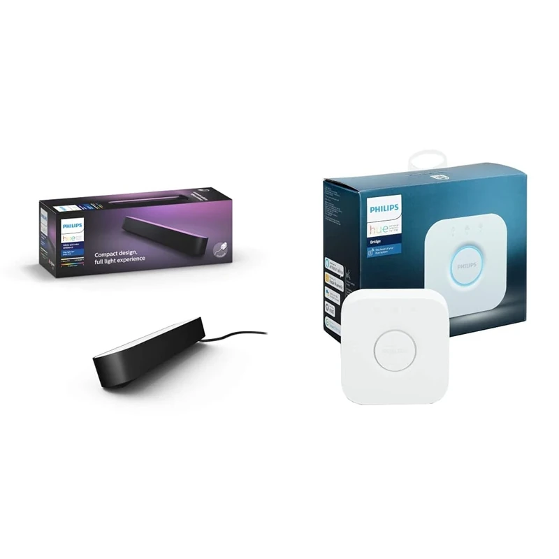 Philips Hue Play White and Colour Ambiance Smart Light Bar Single Pack Base Unit, Black & Bridge. Smart Home Automation Works with Alexa, Google Assistant and Apple Homekit