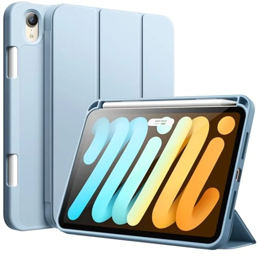 JETech Case for iPad mini (A17 Pro, 2024 Model, 7th Generation) / mini 6 (2021 Model, 6th Generation) with Pen Holder, Slim Tablet Case with Soft TPU Back (Light Blue)