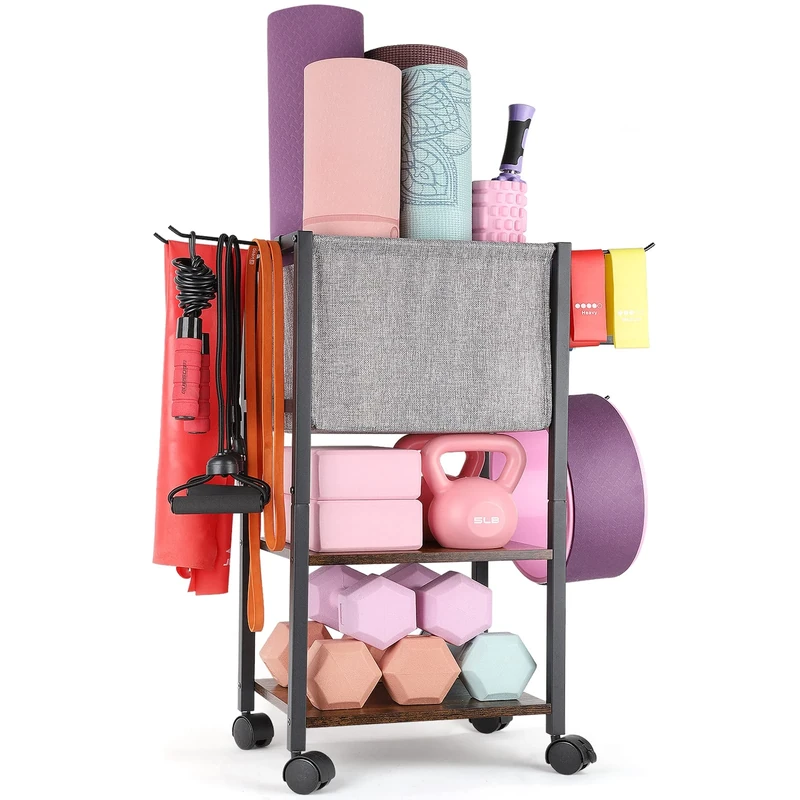 Yoga Mat Storage Rack Home Gym Equipment Workout Equipment Storage Organizer Yoga Mat Holder for Yoga Block,Foam Roller,Resistance Band,Dumbbell,Kettlebell and More Gym Accessories Gym Essentials