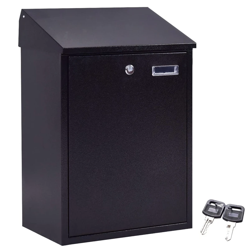 GiantexUK Wall Mounted Post Box, Large Lockable Mailbox with Keys, Weather Resistant Letterbox Newspaper Holder, 32 x 21 x 48cm (Black)