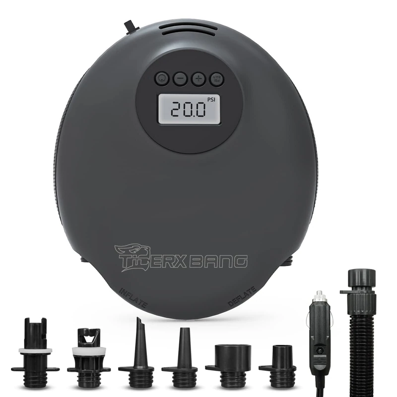 TIGERXBANG 20PSI High Pressure Paddle Board Pump with Portable LCD Digital Screen, Electric Air Pump for Inflatables-12V DC Car Connector, Auto-Off Function