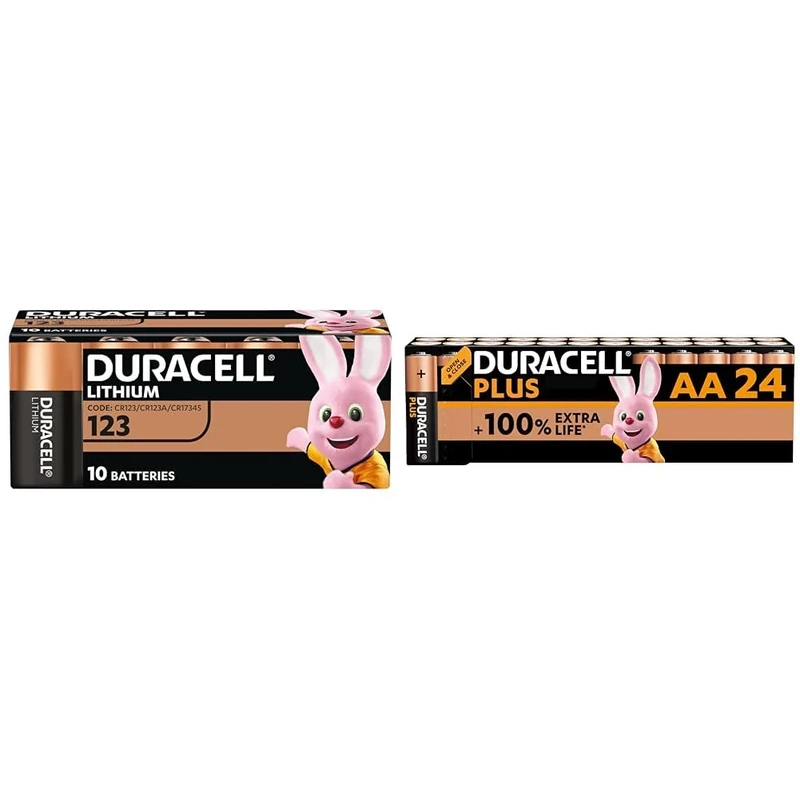 Duracell High Power Lithium 123 Battery 3V, pack of 10 (CR123 / CR123A / CR17345) designed for use in Arlo cameras & Plus AA Alkaline Batteries [Pack of 24], 1,5V LR6 MN1500