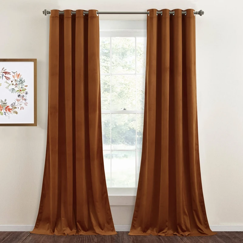 StangH Burnt Orange Velvet Curtains - 96 Inch Long Light Blocking Thermal Insulated Sliding Door Curtains for Living Room Holiday Background Curtains, W20 x L38, 2 Panels
