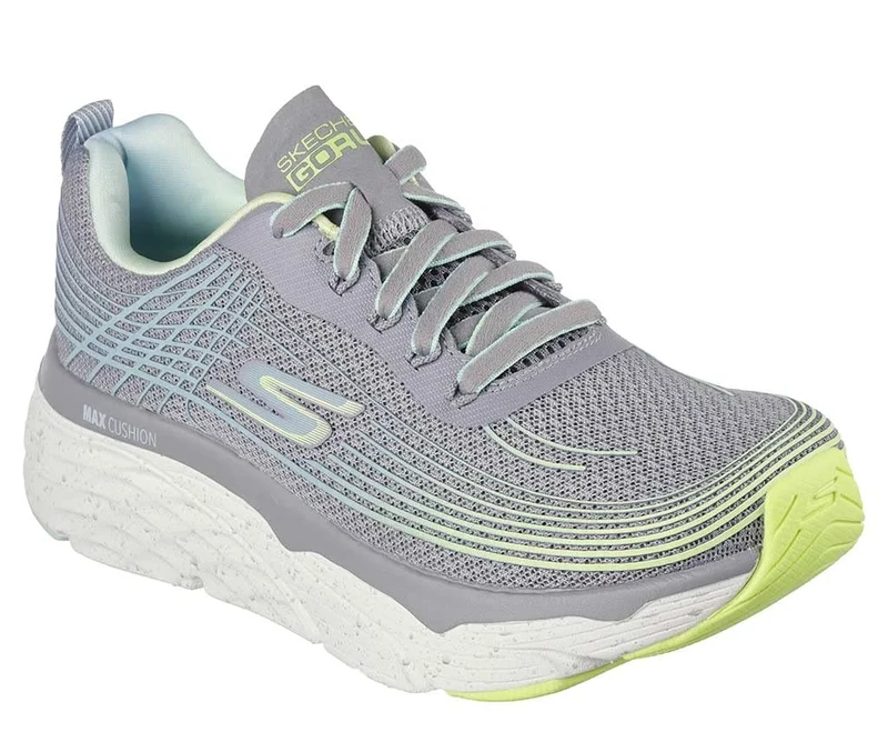 Skechers Women's Max Cushioning Elite - Galaxy Burst Sneaker, Gray Textile Lime Trim, 5 UK