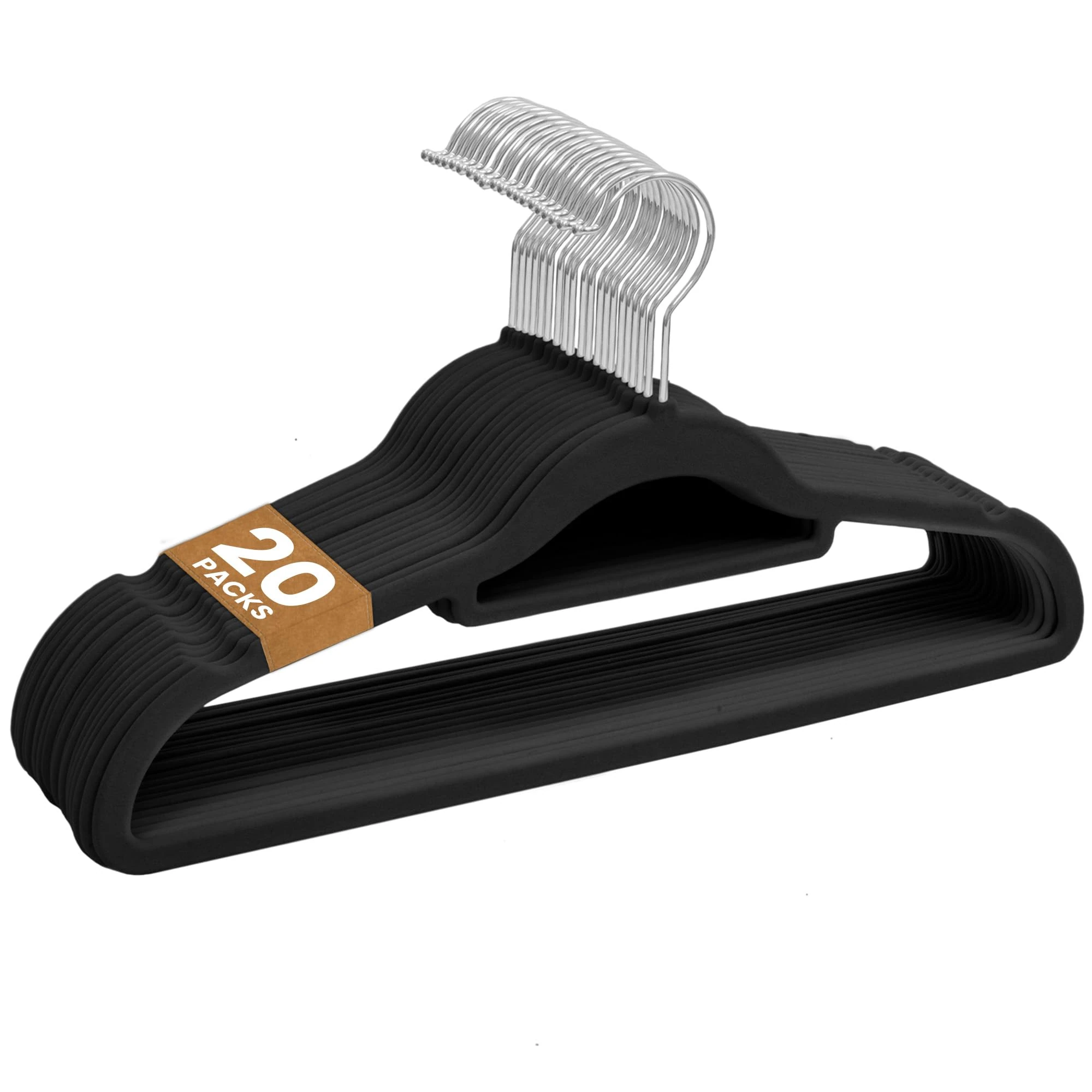 Sasha Morel 20 Pack Velvet Coat Hangers – Non Slip Velvet Hangers for Clothes, Space Saving Adult Hangers with Tie Organizer & Swivel Hooks – Clothes Hangers Wardrobe Storage - Black