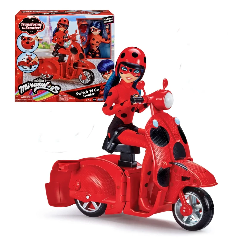 BANDAI Miraculous Ladybug Switch N Go Scooter And Fashion Doll Playset | 26cm Transming Accessories Miraculous: Tales Of Cat Noir Toys (P50668)