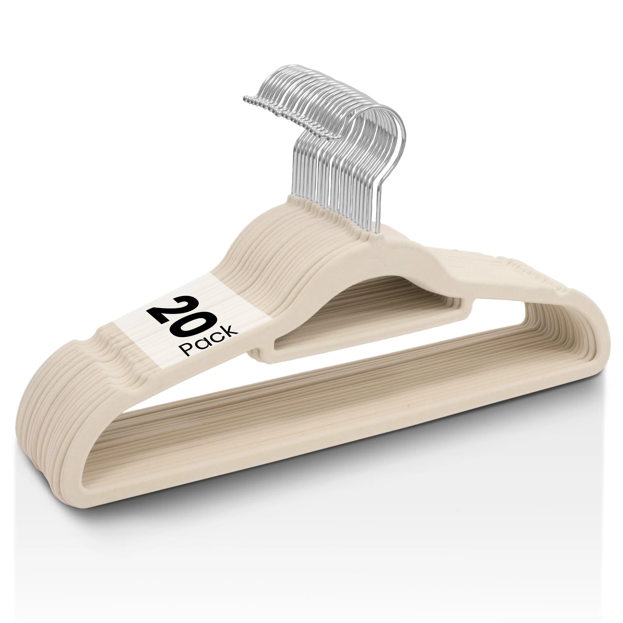 Sasha Morel 20 Pack Velvet Coat Hangers – Non Slip Velvet Hangers for Clothes, Space Saving Adult Hangers with Tie Organizer & Swivel Hooks – Clothes Hangers Wardrobe Storage - Cream