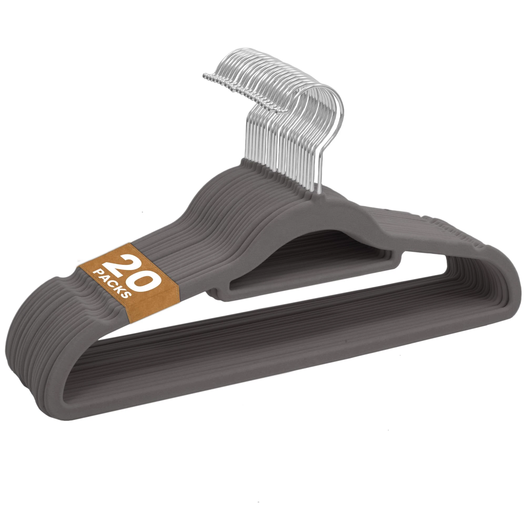 Sasha Morel 20 Pack Velvet Coat Hangers – Non Slip Velvet Hangers for Clothes, Space Saving Adult Hangers with Tie Organizer & Swivel Hooks – Clothes Hangers Wardrobe Storage - Grey