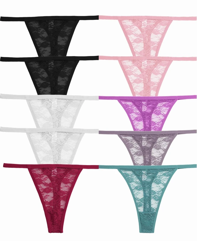 FINETOO 10er Pack Lace Thongs forWomen Tangas Set Sexy Underwear Ladies Women's Lingerie Sexy String Multipack S-XL