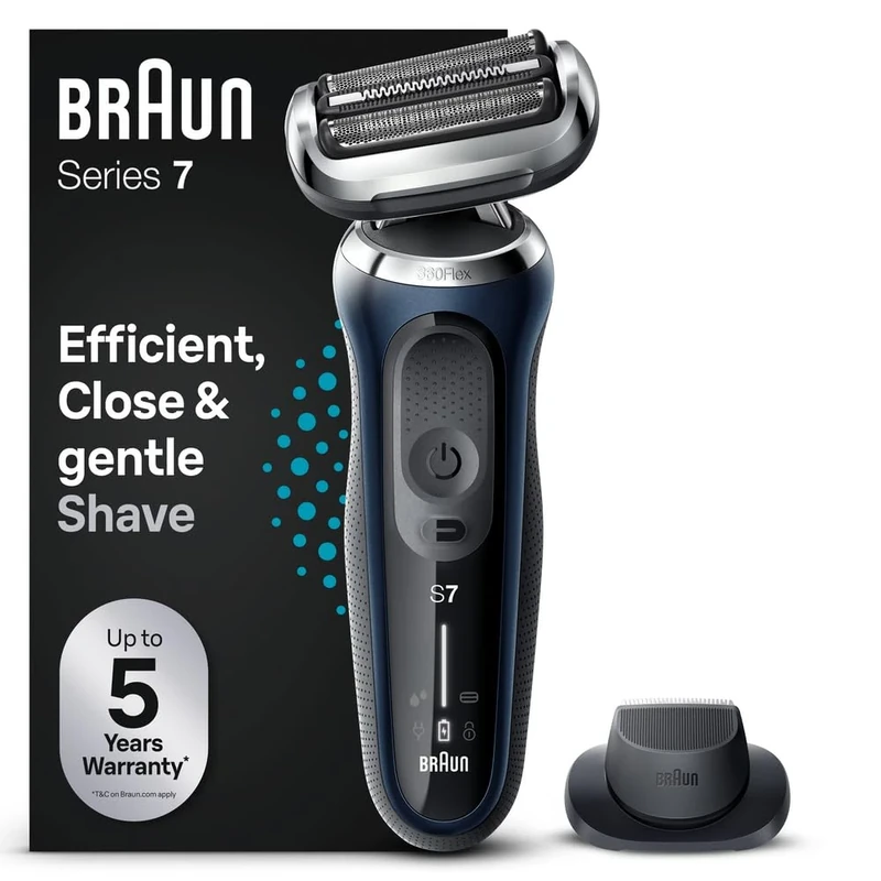 Braun Series 7 71-B1200s Electric Shaver for Men with EasyClick Precision Trimmer Attachment, 360 degree Flex, Wet & Dry, Rechargeable, Cordless Foil Razor, Blue