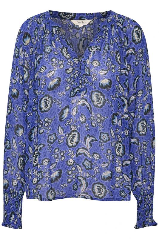 Part Two Women's Kettapw Bl Relaxed fit Long Sleeve Blouse, Bluing Japanese Flower Print, 14 (L)