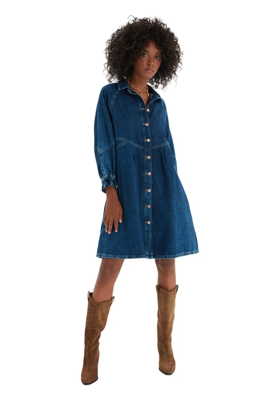 Trendyol FeMan Mini A-line Regular fit Denim Dress Blau