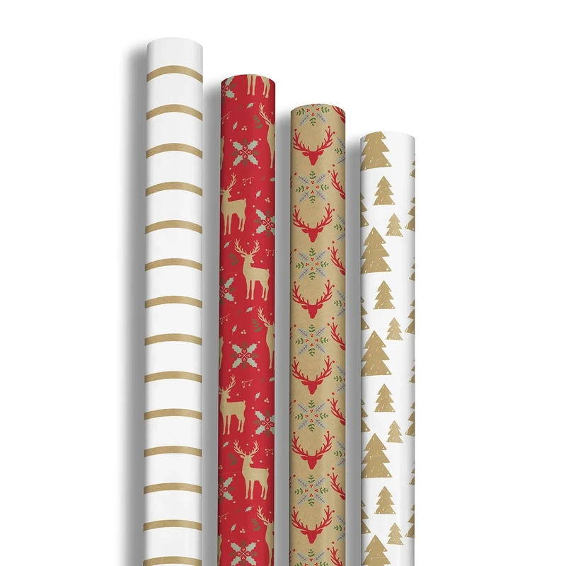 Clairefontaine 223877AMZC - One Box Of 10 Rolls Of Gift Paper - Kraft Paper 70g - Dimensions : 5x0,70m - Pattern : "Lovely Home Red", Christmas Holidays
