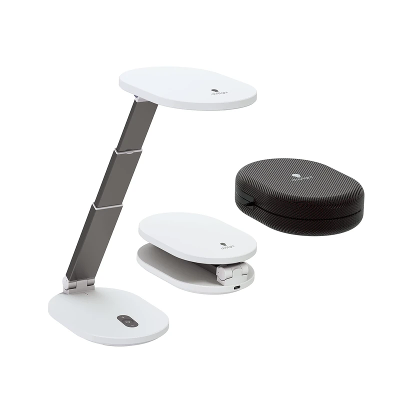 Daylight Foldi Go: Rechargeable 6,000K LED Desk Lamp with 4 Brightness Levels & Adjustable Arm - Compact & Portable with Carry Case (Perfect for Home, Office, or Travel), White