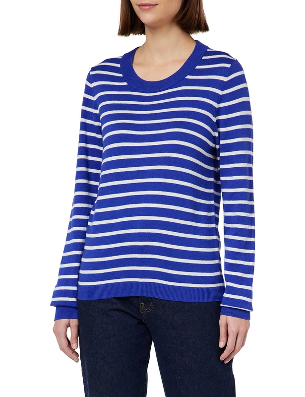 PART TWO Women's GertiePW PU Relaxed fit Long Sleeve Pullover, Bluing Stripe, M