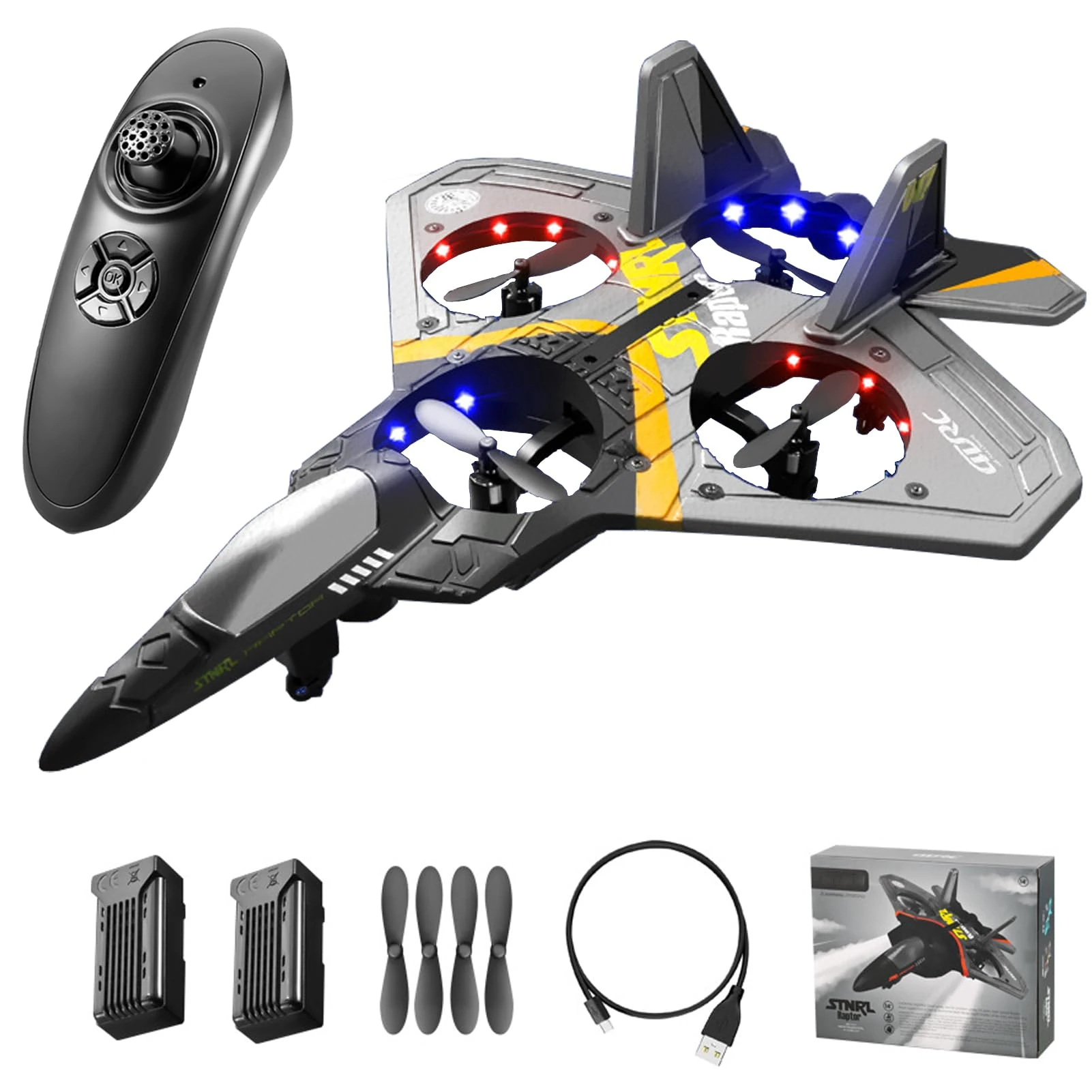 Goolsky RC Plane Airplane Toys, Ready To Fly 2.4GHz 6CH EPP Drone Remote Control Helicopter Toy 4 Motor Helicopters Adult with Function Gravity Sensing Stunt Roll Cool Light Battery, Silver 2 Battery