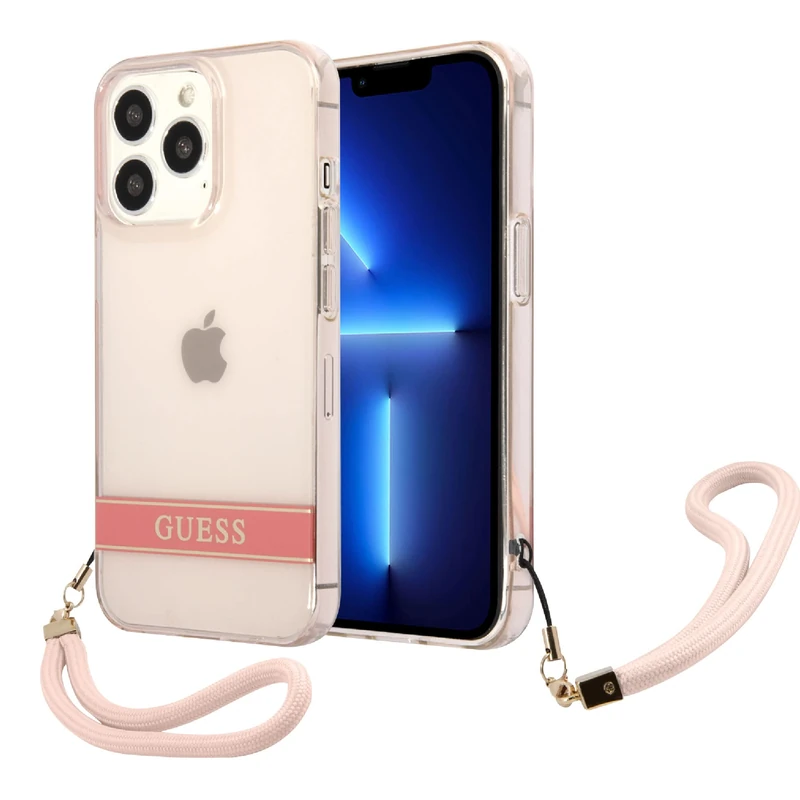 GUESS GUHCP13LHTSGSP Case for iPhone 13 Pro / 13 6.1 Inch Pink Translucent Stap