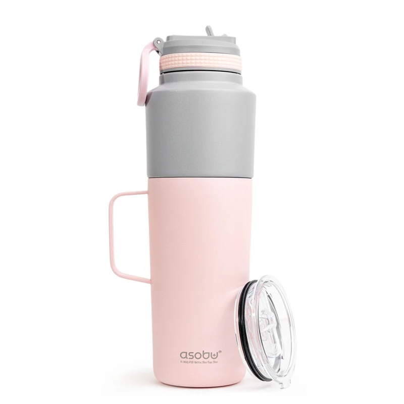 asobu 2 Pack 887ML Insulated Water Bottle with Straw Lid and 591ML Stainless Steel Insulated Coffee Cup (Pink)