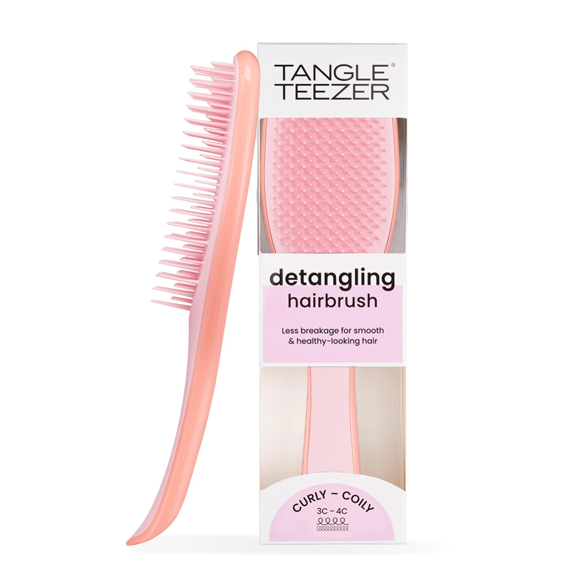 Tangle Teezer Naturally Curly Ultimate Detangler Hairbrush for 3C-4C Curly Coily Hair - Two-Tiered Teeth Define Curls & Reduce Frizz - Mango & Pink