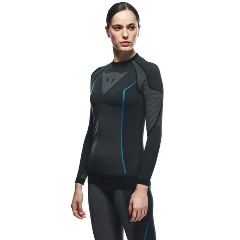 Dainese Dry LS Lady, Motorcycle Base Layer Shirt, Women, Black/Blue, XS/S