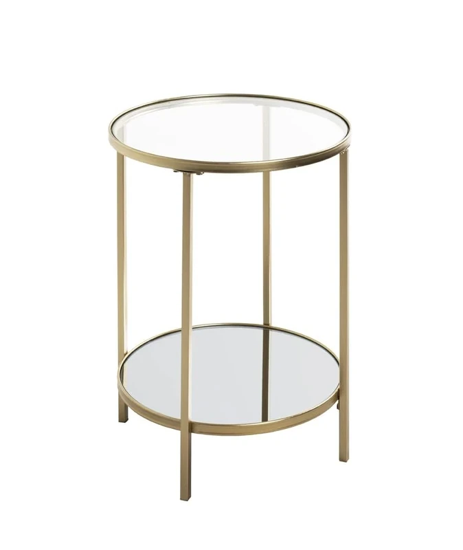 HAKU Möbel End Table Gold, Metal, Tempered Glass, Mirror - Size: H 55 cm X Ø 39 cm, Style: Art Deco