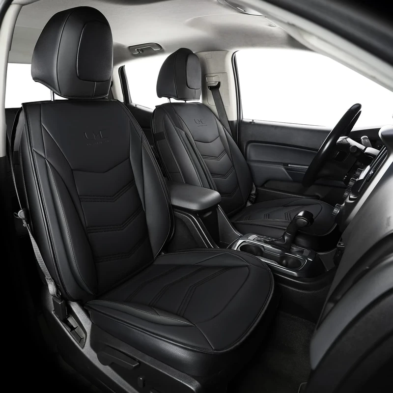 LUCKYMAN CLUB K9 Colorado Custom Full Set Car Pickup Seat Covers, Fit 2015 2016 2017 2018 2019 2020 2021 2022 Chevy Colorado Z71 LT ZR2 Work Truck, Waterproof Faux Leather (Full Set, Black)