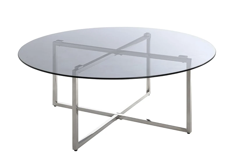 HAKU Möbel Coffee Table Stainless Steel, Grey, Stainless Steel, Tempered Glass 8 mm - Size: H 45 cm X Ø 100 cm, Style: Art Deco