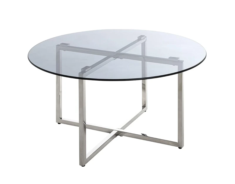 HAKU Möbel End Table Stainless Steel, Grey, Stainless Steel, Tempered Glass 8 mm - Size: H 45 cm X Ø 75 cm, Style: Art Deco