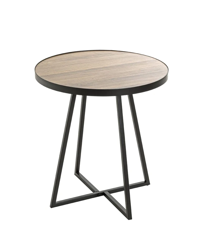 HAKU Möbel End Table Oak, Black, Mdf, Metal - Size: H 52 cm X Ø 48 cm, Style: Modern