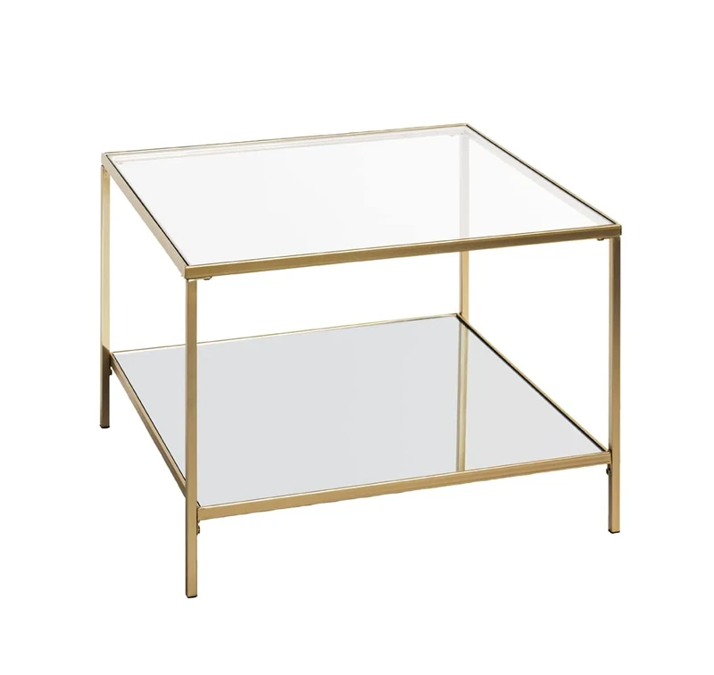 HAKU Möbel End Table Gold, Metal, Tempered Glass, Mirror - Size: W 60 cm X H 45 cm X D 60 cm, Style: Art Deco