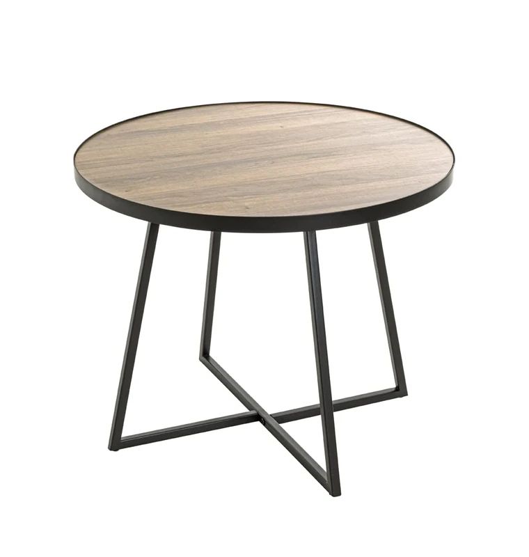 HAKU Möbel End Table Oak, Black, Mdf, Metal - Size: H 48 cm X Ø 60 cm, Style: Modern