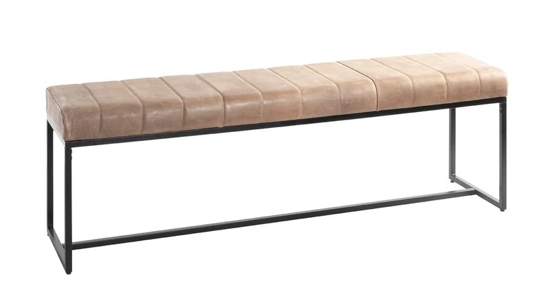 HAKU Möbel Bench Brown, Black, Genuine Leather, Metal - Size: W 150 cm X H 48 cm X D 38 cm, Style: Industrial