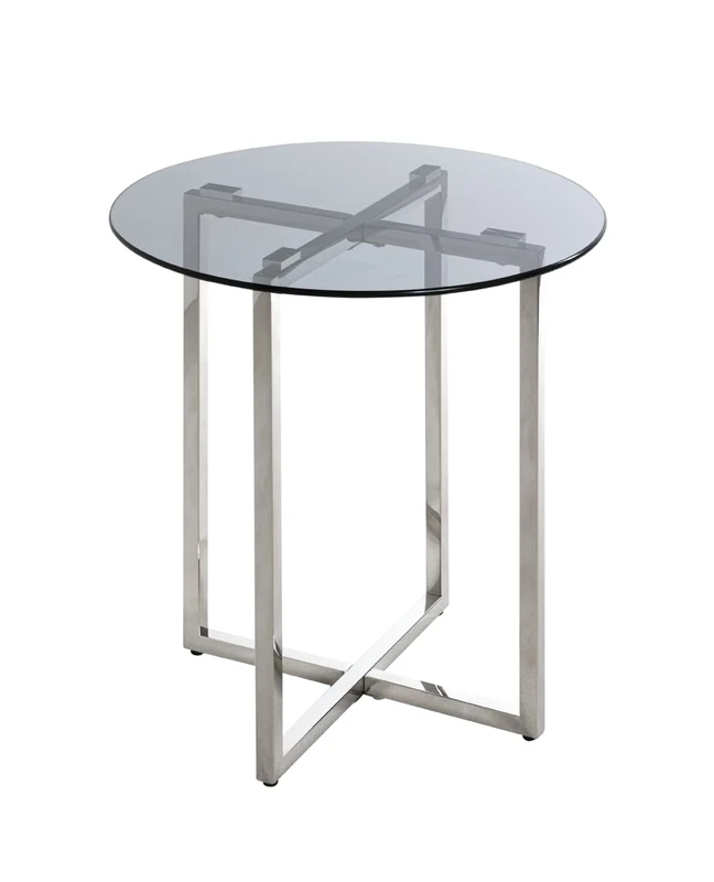 HAKU Möbel End Table Stainless Steel, Grey, Stainless Steel, Tempered Glass 8 mm - Size: H 55 cm X Ø 50 cm, Style: Art Deco