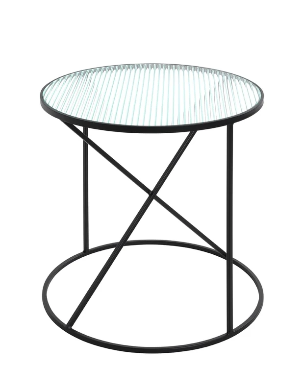 HAKU Möbel End Table Black, Metal, Tempered Glass - Size: H 50 cm X Ø 50 cm, Style: Modern