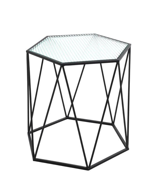 HAKU Möbel End Table Black, Metal, Tempered Glass - Size: W 46 cm X H 46 cm X D 40 cm, Style: Modern