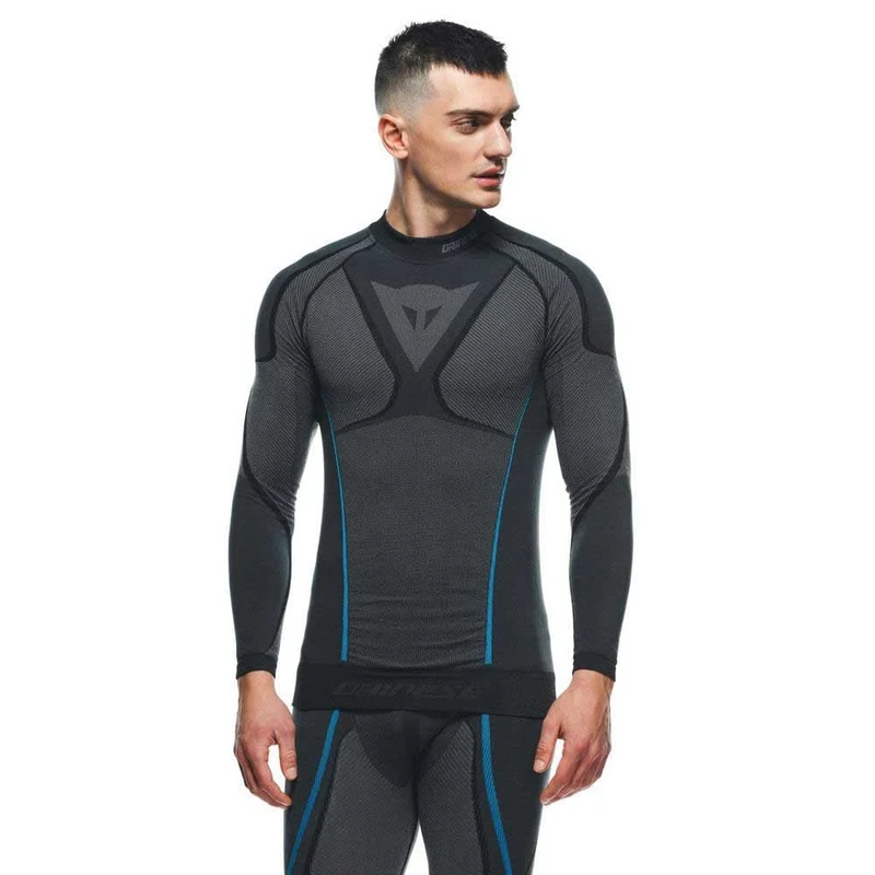 Dainese Dry LS, Motorcycle Base Layer Shirt, Men, Black/Blue, XS/S