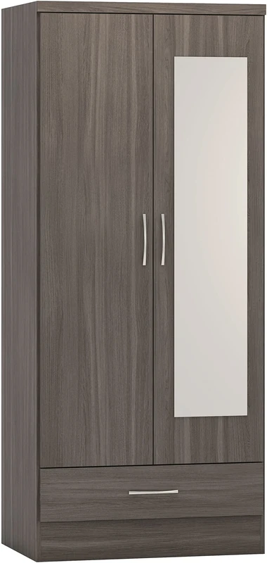 Seconique Nevada Mirrored 2 Door Wardrobe in Black Wood Grain
