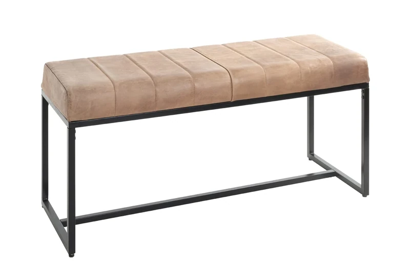 HAKU Möbel Bench Brown, Black, Genuine Leather, Metal - Size: W 100 cm X H 48 cm X D 38 cm, Style: Industrial
