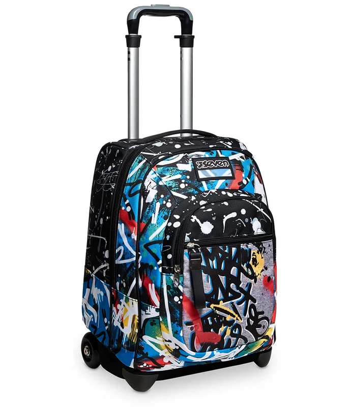 Seven Trolley, Navybush Boy, Nero, 2in 1 Zaino con Cross-Over System, Scuola and Viaggio