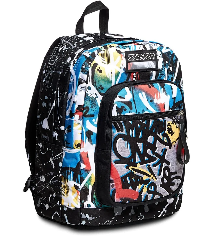 Seven Fit Backpack for School, University & Leisure, Spacious School Bag for Teenagers, Girls and Boys, Colourful and Practical, Italian Design, Black Dark, standard size, Modern