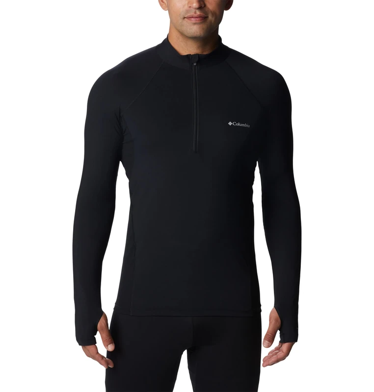 Columbia Men's Long Sleeve Baselayer with Half Zip, Midweight Stretch Black