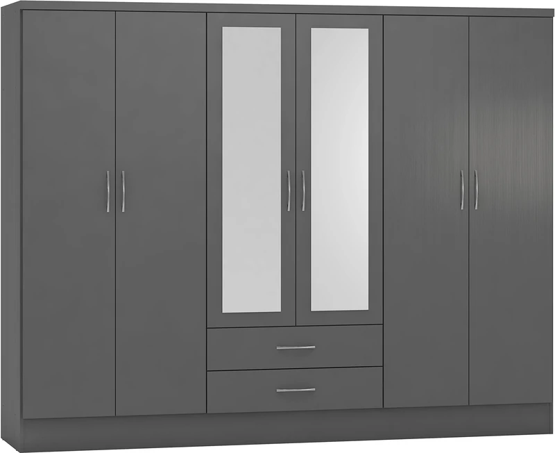 Seconique Nevada 6 Door 2 Drawer Wardrobe in 3D Effect Grey