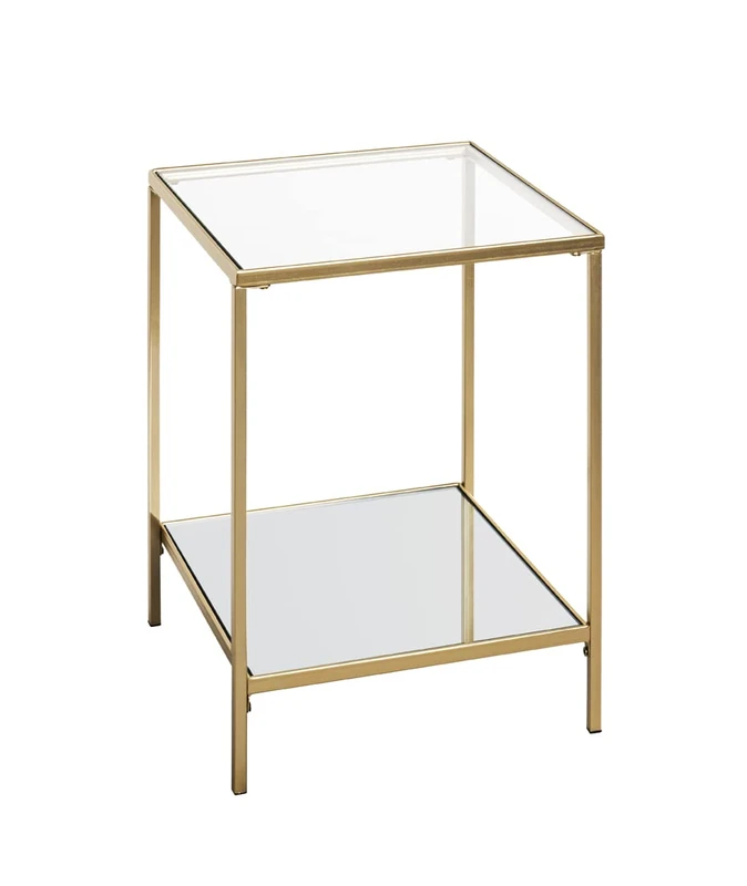 HAKU Möbel End Table Gold, Metal, Tempered Glass, Mirror - Size: W 39 cm X H 55 cm X D 39 cm, Style: Art Deco