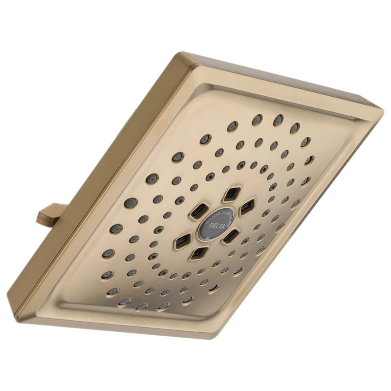 Delta 3-Setting Brushed Gold Rain Shower Head with H2Okinetic Spray, 7.5 Inch Square Shower Head Rainfall, 1.75 GPM Flow Rate, Lumicoat Champagne Bronze 52684-CZ-PR