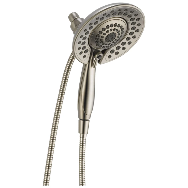 Delta Faucet 5-Spray In2ition 2-in-1 Dual Shower Head with Handheld Spray, Brushed Nickel Hand Held Shower Head with Hose, Handheld Shower Heads, 1.75 GPM Shower, Lumicoat Stainless 58569-SS-PR-PK